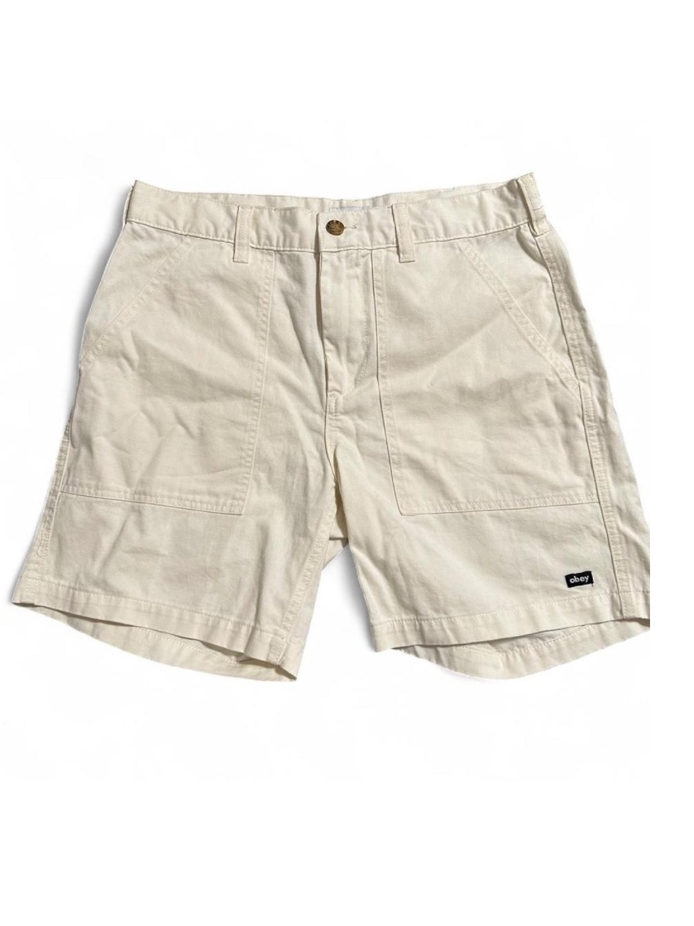 Obey Men's Cream colored Shorts size Small — excellent condition!